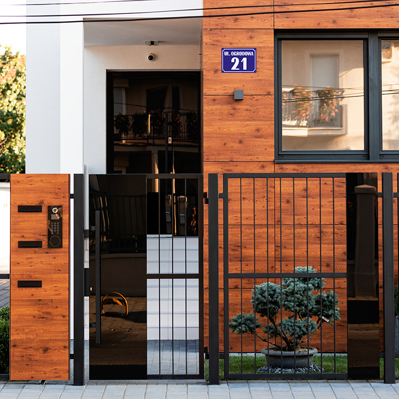Main entrance of an modern residential building.